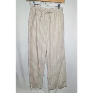 H&M Womens Linen Blend Wide Leg Pull On Pants S Beige Pinstripe Resort Coastal